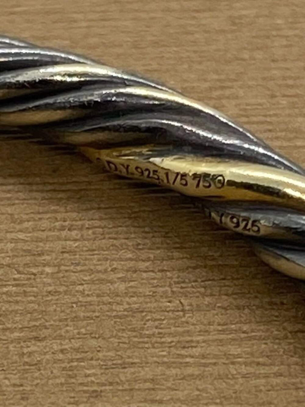 David Yurman Blackened Sterling Silver 926 1/5 18K Gold Twisted Bangle Bracelet - Picture 7 of 10
